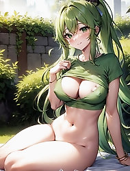 Hentai anime, hot girl with long green hair sends nudes